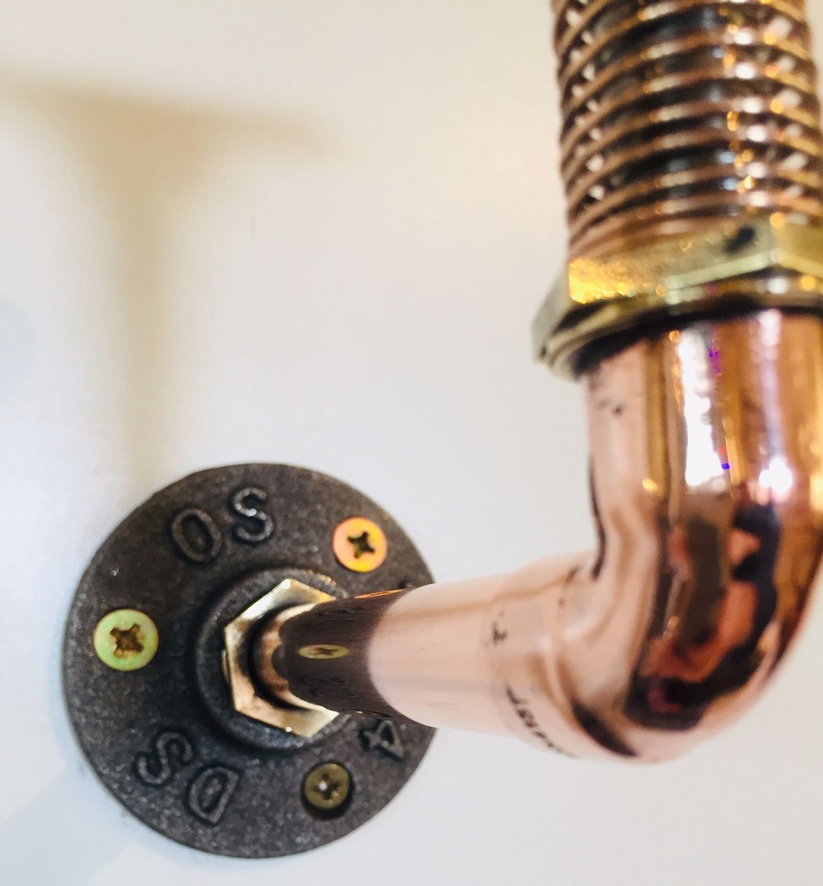 steampunk inspired copper spring shelf bracket